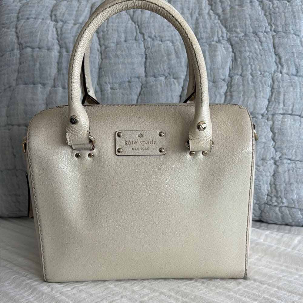 Kate Spade Cream Satchel with Textured Leather and Gold Hardware